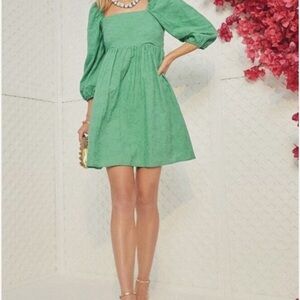 Tuckernuck Pomander Place Elizabeth Mini Dress Embroidered Floral Puff Sleeve